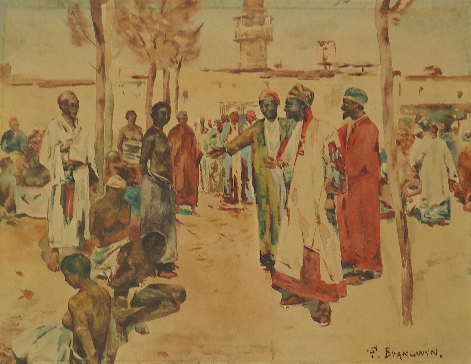 Sir Frank Brangwyn RA (English, 1867-1956), North African slave market, watercolour, 18 x 23cm